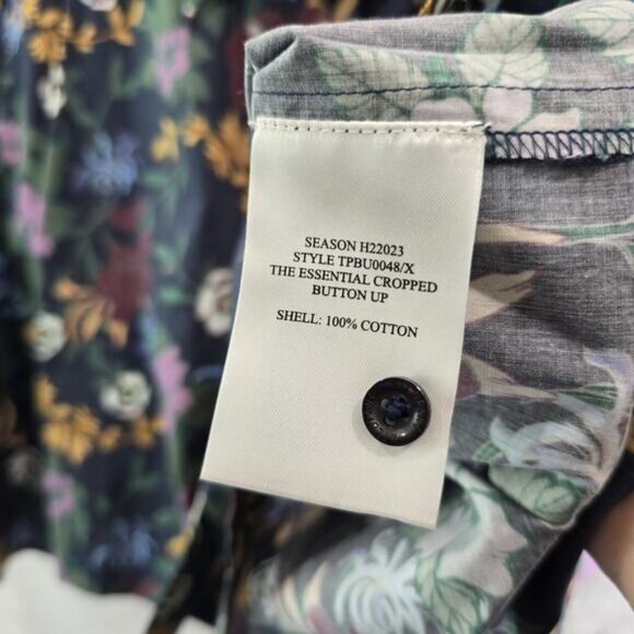 Wildfang Shirt Womens Large Floral Button Up Boxy Cropped Wildflower Navy - Picture 9 of 11